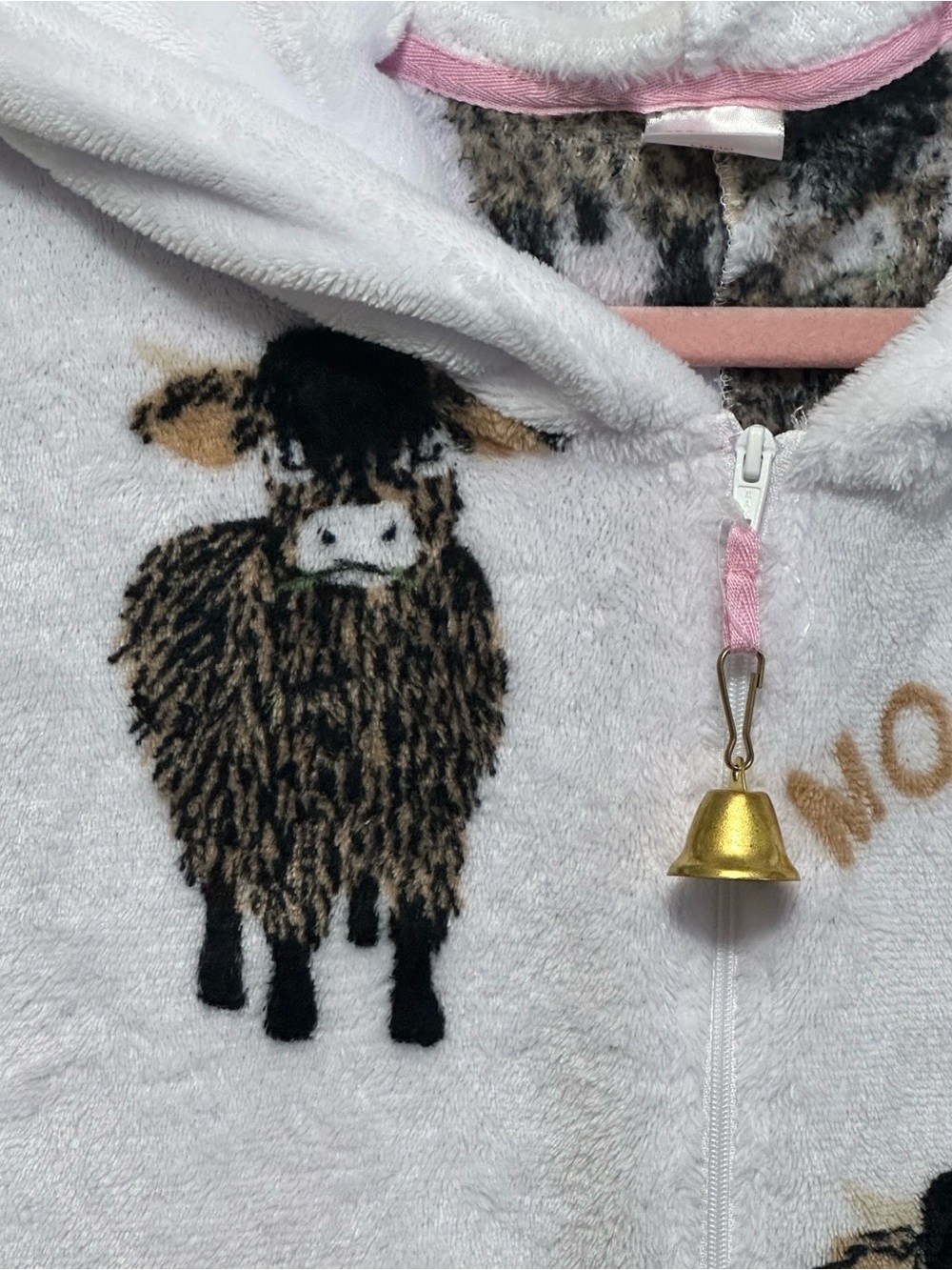 Holiday Time. White Hooded Fleece Onesie with Black Cow Print - Picture 3 of 8